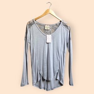 Free People NWT Gatsby Top Dove Bohemian Mesh Sheer Back Grey Artsy Women’s XS